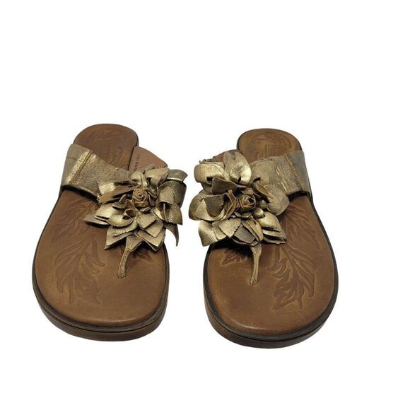 Born Womens Astrid Metallic Gold Leather Sandals Sz 11 Handcrafted 3D Flower - Picture 6 of 13